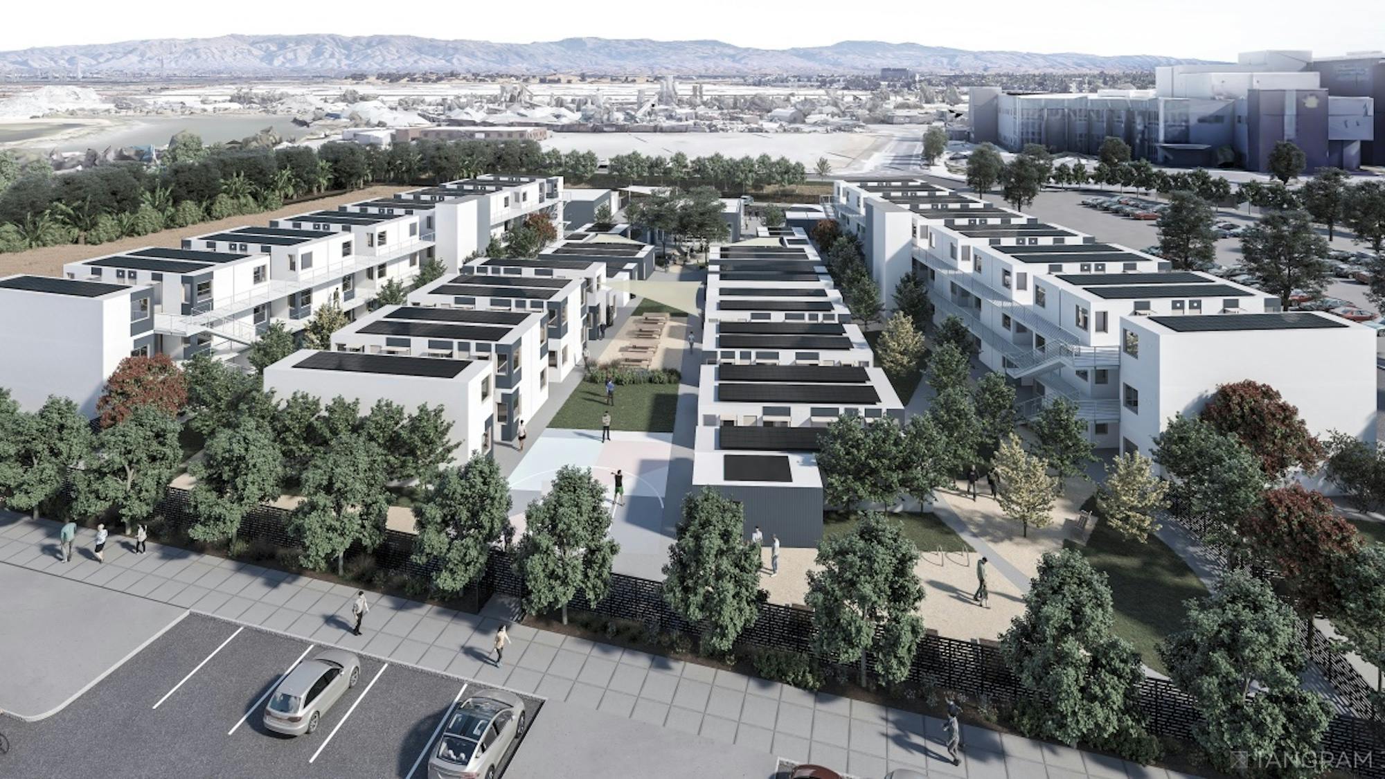 The San Mateo County Navigation Center represents the first built instance of the Office of Charles F. Bloszies&rsquo;s &ldquo;Step1&rdquo; interim supportive housing system