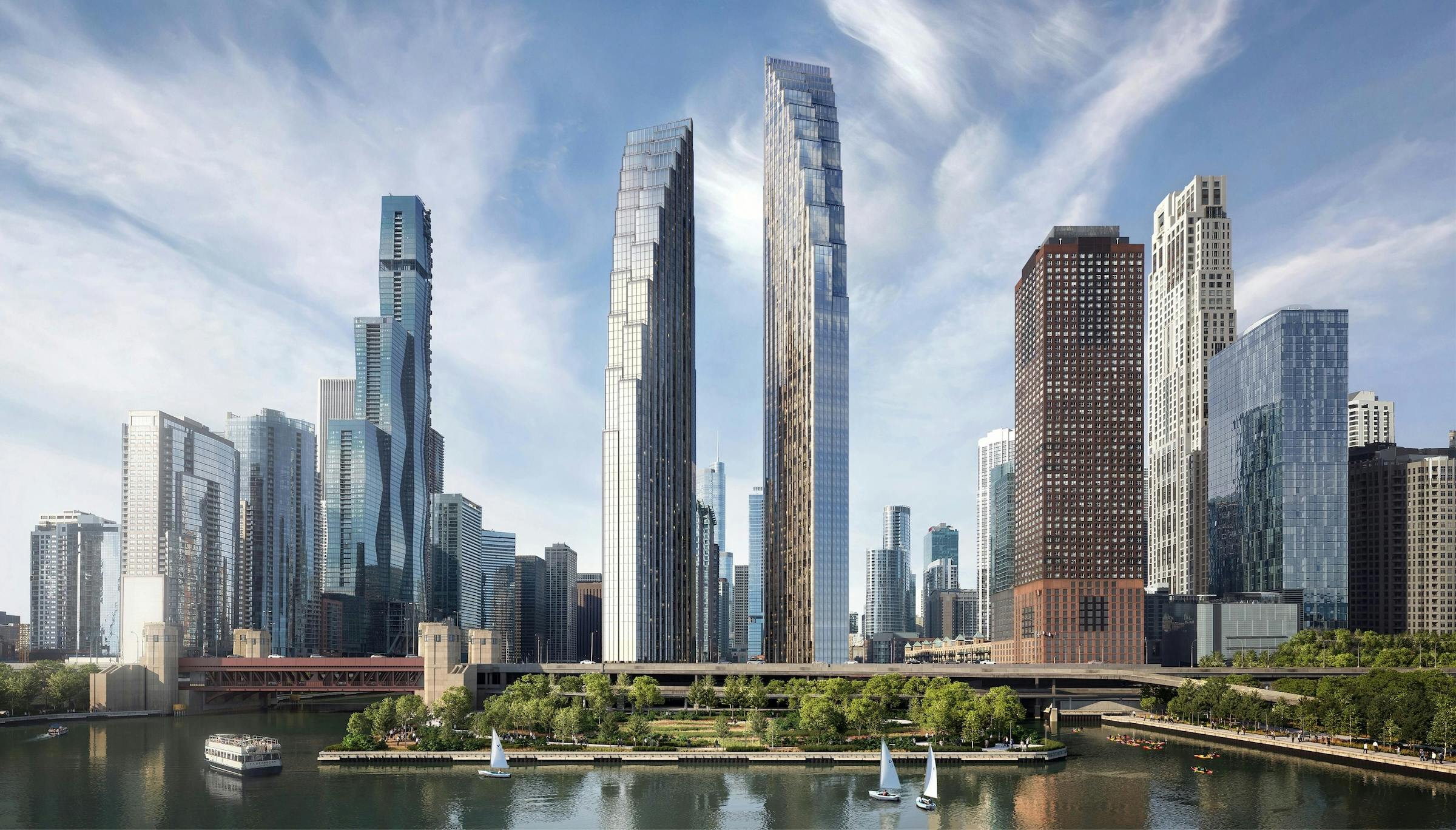 Chicago&rsquo;s long-vacant Spire site will be home to the two-tower 400 Lake Shore residential development, by Related Midwest and SOM - Rendering courtesy Related Midwest, Skidmore Owings Merrill