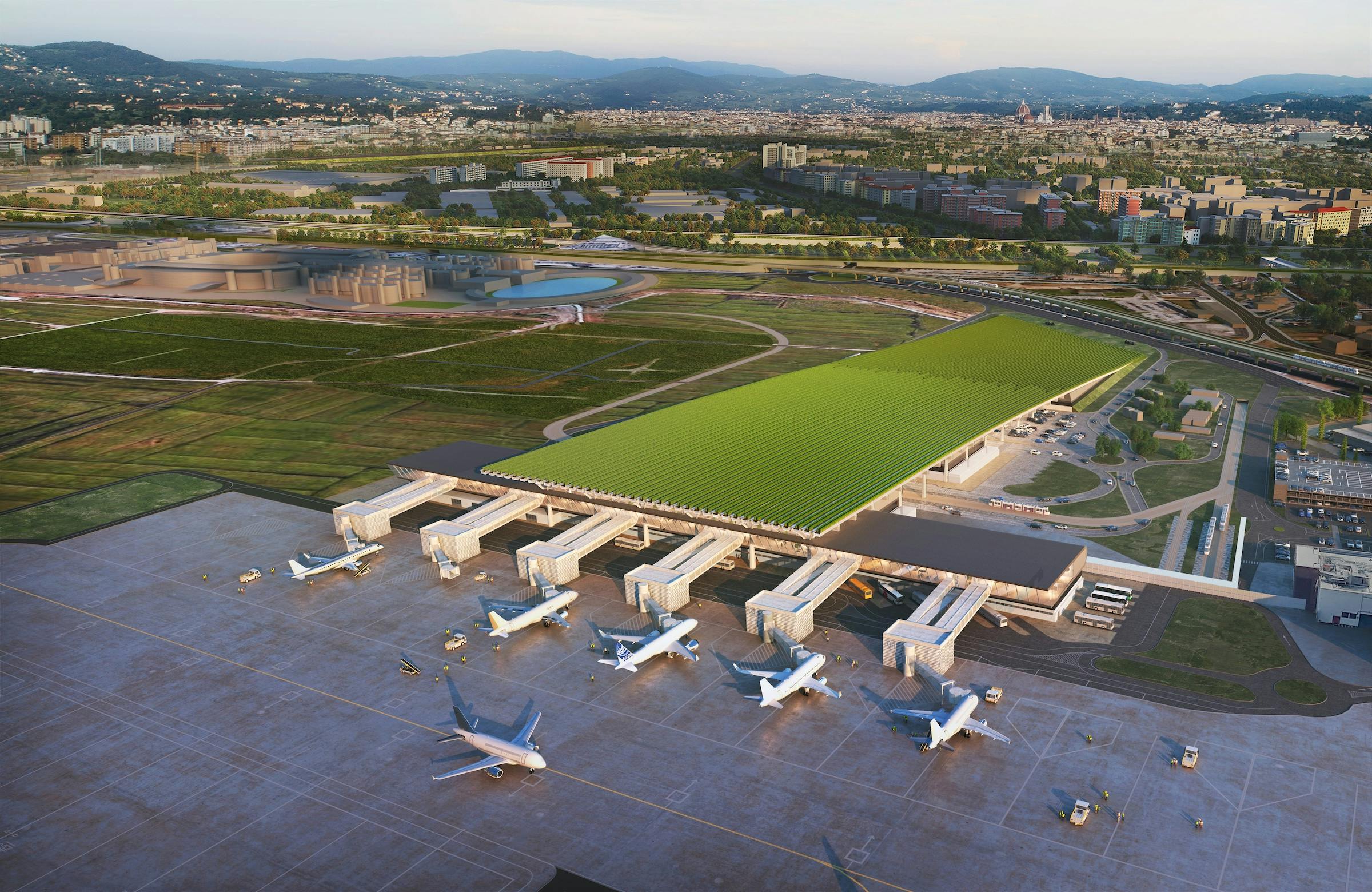 Rafael Vi&ntilde;oly Architects&rsquo; design for the new Florence, Italy, airport terminal will feature a rooftop vineyard, Courtesy Rafael Vi&ntilde;oly Architects