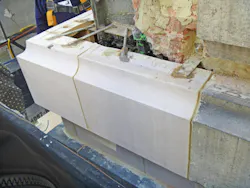 Substitute materials, like GFRC for terra cotta, offer repair options for tough areas. Photo courtesy Hoffmann Architects + Engineers Substitute materials, like GFRC for terra cotta, offer repair options for tough areas. Photo courtesy Hoffmann Architects + Engineers