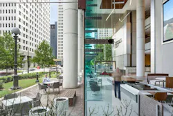 Lobby interior and exterior lounge area Lobby interior and exterior lounge area