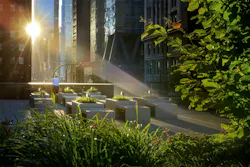 Rooftop green designed for shade Rooftop green designed for shade