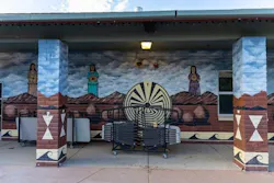 Exterior Wall Depicts Crop Harvesting, Desert Landscapes, And The Petroglyphic Symbol Of The Man In The Maze, Or Se:he Exterior Wall Depicts Crop Harvesting, Desert Landscapes, And The Petroglyphic Symbol Of The Man In The Maze, Or Se:he