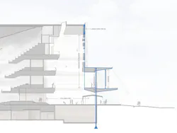 Trusses keep the main lobby column-free Trusses keep the main lobby column-free