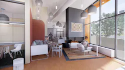 Passive house multifamily lobby rendering Passive house multifamily lobby rendering