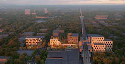 HUB 32 multifamily, mixed-use development rendering aerial shot HUB 32 multifamily, mixed-use development rendering aerial shot