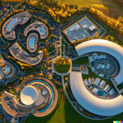 Aerial rendering created by DALL-E of the campus Aerial rendering created by DALL-E of the campus