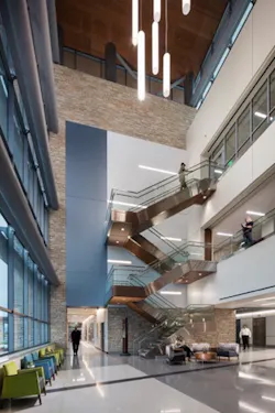 An interior staircase in the new UCHealth Longs Peak Hospital An interior staircase in the new UCHealth Longs Peak Hospital