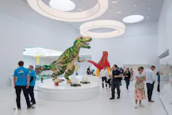 A LEGO House room with LEGO dinosaur creations A LEGO House room with LEGO dinosaur creations