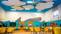 Kirei custom acoustic panels in a school lunch room Kirei custom acoustic panels in a school lunch room