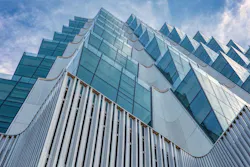 ONe Hundred in the Park facade from below ONe Hundred in the Park facade from below