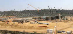 Some 2,500 steel beams support the stadium Some 2,500 steel beams support the stadium