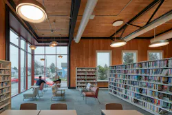 Cross laminated timber structure library interior Cross laminated timber structure library interior