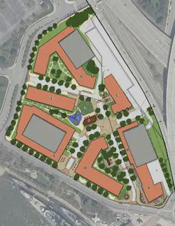 Aerial view of affordable housing redevelopment plans Aerial view of affordable housing redevelopment plans