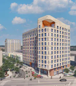 Affordable housing redevelopment exterior rendering Affordable housing redevelopment exterior rendering