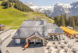 SunStyle by CertainTeed solar roofing on restaurant in the mountains SunStyle by CertainTeed solar roofing on restaurant in the mountains