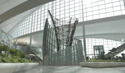 View of the Shell sculpture at Zayed International Airport, Terminal A. Photo: Victor Romero, courtesy Kohn Pedersen Fox (KPF) View of the Shell sculpture at Zayed International Airport, Terminal A. Photo: Victor Romero, courtesy Kohn Pedersen Fox (KPF)