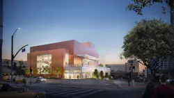 Rendering of the Colburn Center at the Colburn School. View East from Olive Street towards entrance to the concert hall. Courtesy Frank O. Gehry & Gehry Partners, LLP Rendering of the Colburn Center at the Colburn School. View East from Olive Street towards entrance to the concert hall. Courtesy Frank O. Gehry & Gehry Partners, LLP