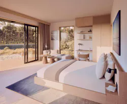 Tomu Inc.'s Studio Villa Model (480 sq. ft.) - Living and Sleeping Area Rendering Tomu Inc.'s Studio Villa Model (480 sq. ft.) - Living and Sleeping Area Rendering