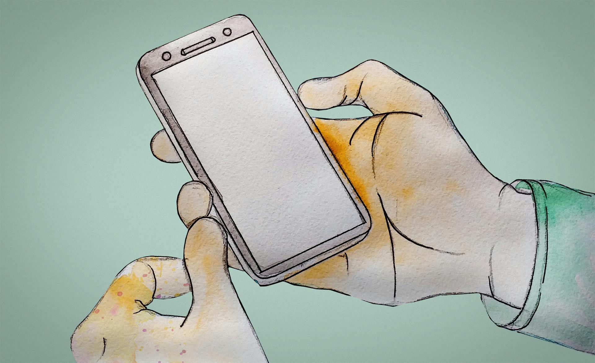 Illustration of person holding phone