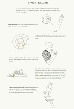 Sasaki undertook a nine-month campaign of internal communication to prepare returning employees for the new office, including the behavioral shifts necessitated by unassigned seating Sasaki undertook a nine-month campaign of internal communication to prepare returning employees for the new office, including the behavioral shifts necessitated by unassigned seating