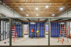 The structural steel frame of the modular chassis for this permanent modular building is designed to allow for shipping, picking and setting while maintaining structural integrity comparable to traditionally constructed steel frame buildings. The structural steel frame of the modular chassis for this permanent modular building is designed to allow for shipping, picking and setting while maintaining structural integrity comparable to traditionally constructed steel frame buildings.