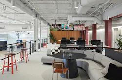 Barstool Sports Office, Chicago, Ill. Barstool Sports’ Chicago office favors drop-in work spaces, like the mezzanine lounge overlooking the basketball court, over cubicles Barstool Sports Office, Chicago, Ill. Barstool Sports’ Chicago office favors drop-in work spaces, like the mezzanine lounge overlooking the basketball court, over cubicles