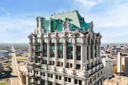 Book Tower, Detroit, Mich. Key rehabilitation efforts included restoring the original copper roof, terracotta ornamentation, and limestone and masonry façade Book Tower, Detroit, Mich. Key rehabilitation efforts included restoring the original copper roof, terracotta ornamentation, and limestone and masonry façade