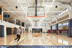 Barstool Sports Office, Chicago, Ill. To embody the “fantasy factory” concept, Barstool Sports installed a full-size basketball court in their new Chicago office Barstool Sports Office, Chicago, Ill. To embody the “fantasy factory” concept, Barstool Sports installed a full-size basketball court in their new Chicago office
