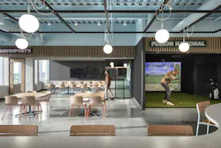 Fusion Medical Staffing Office , Omaha, Neb. The Fusebox lounge on the main floor, complete with a golf simulator and arcade games, doubles as a hub for both internal engagement and external recruitment efforts Fusion Medical Staffing Office , Omaha, Neb. The Fusebox lounge on the main floor, complete with a golf simulator and arcade games, doubles as a hub for both internal engagement and external recruitment efforts