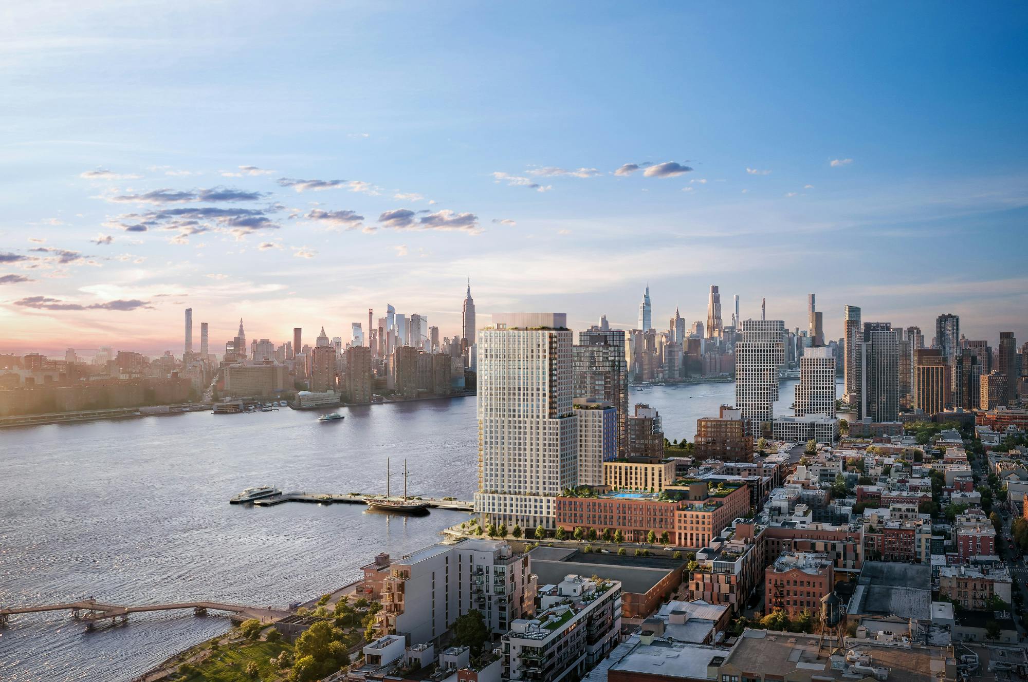 The Riverie in Brooklyn&rsquo;s Greenpoint neighborhood. Rendering by The Boundary