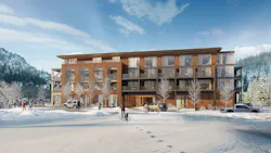 A rendering of Common Pine, a 75-key hotel in Truckee, Calif., that is being built with mass timber to emphasize the connection between humanity and the natural world. A rendering of Common Pine, a 75-key hotel in Truckee, Calif., that is being built with mass timber to emphasize the connection between humanity and the natural world.