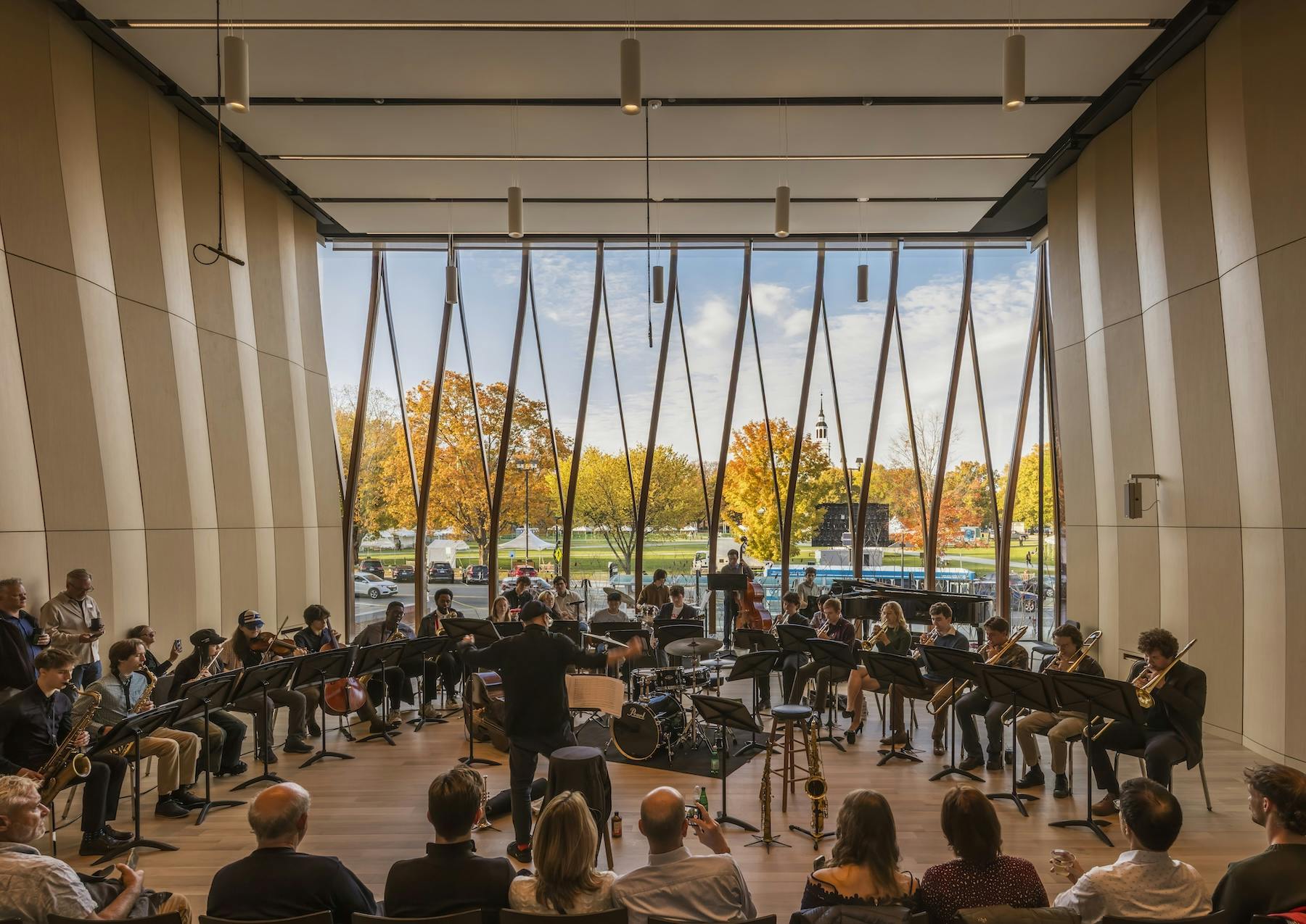 Natural light bathes one of the performance spaces within Dartmouth College's Hopkins Center for the Arts, which has completed an extensive renovation.