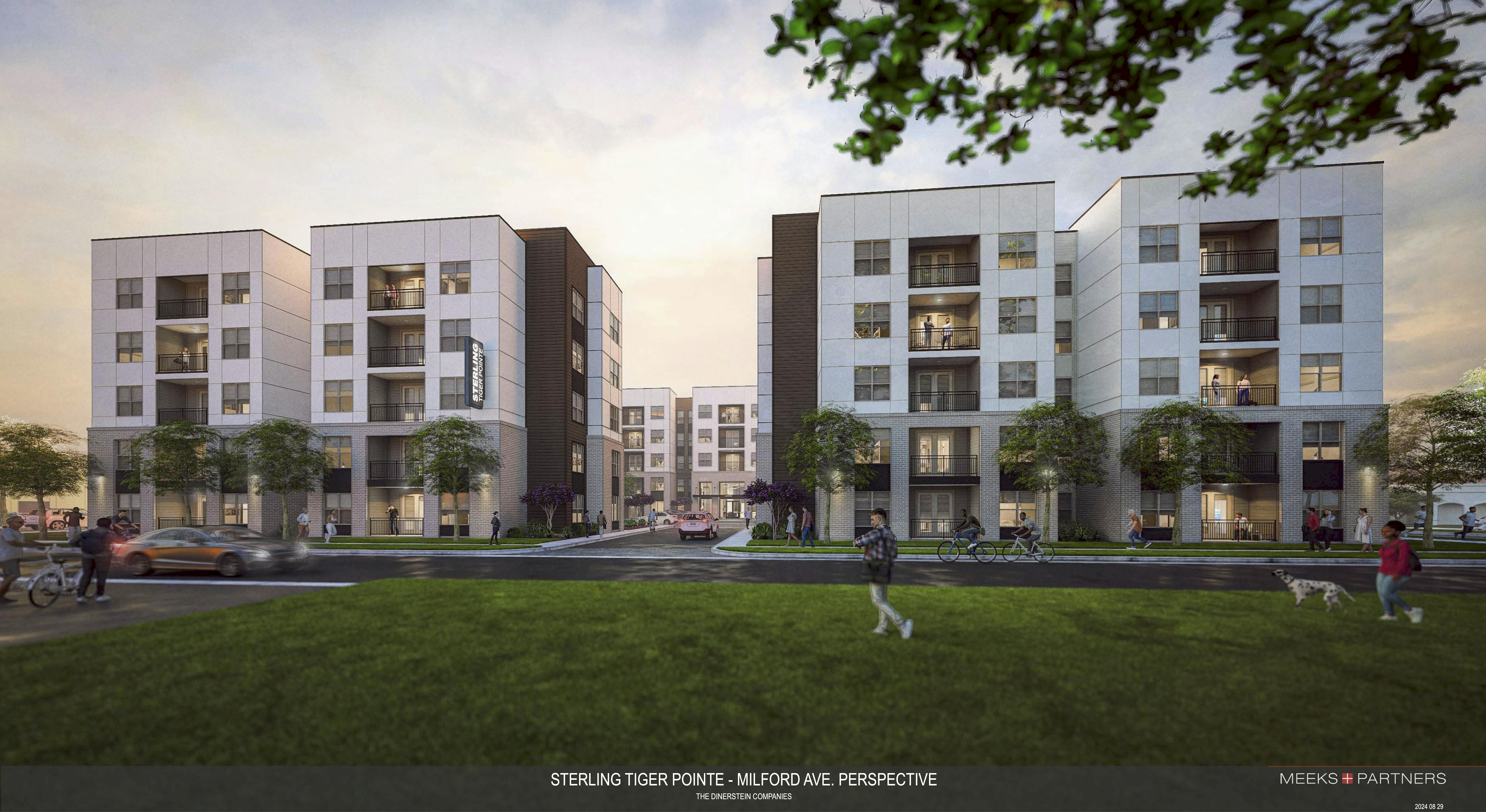 Sterling Tiger Valley will offer 259 units ranging from 1-bedroom to 5-bedrooms, totaling 845 beds. Rendering courtesy Meeks + Partners