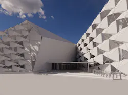 The team leveraged AI to generate scripts it used to create a complex parametric façade. Rendering courtesy Stantec The team leveraged AI to generate scripts it used to create a complex parametric façade. Rendering courtesy Stantec