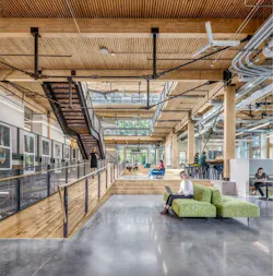 Construction at The Kendeda Building for Sustainable Design included salvaging lumber from an old movie set and repurposing it into nail-laminated timber panels. Photo courtesy Skanska Construction at The Kendeda Building for Sustainable Design included salvaging lumber from an old movie set and repurposing it into nail-laminated timber panels. Photo courtesy Skanska