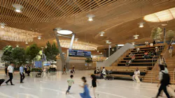 Locally sourced timber and recycled wood waste form Portland International Airport’s iconic nine-acre canopy—setting a new standard for sustainable aviation infrastructure. Photo courtesy Skanska Locally sourced timber and recycled wood waste form Portland International Airport’s iconic nine-acre canopy—setting a new standard for sustainable aviation infrastructure. Photo courtesy Skanska