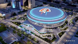 Aerial view of arena looking east-northeast. Courtesy MANICA Architecture Aerial view of arena looking east-northeast. Courtesy MANICA Architecture