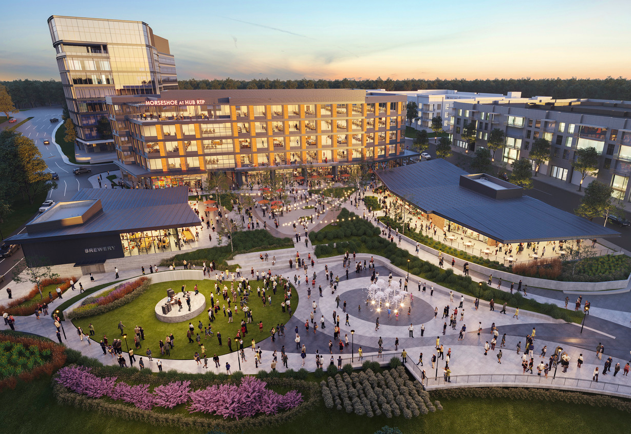 Part of the 100-acre Hub RTP development in North Carolina&rsquo;s Research Triangle Park, the two-block development of Horseshoe will transform the live-work-play experience. This mixed-use project features on-site restaurants, retail and creative office space with a &ldquo;high tech meets nature&rdquo; theme that&rsquo;s reflected in Hub RTP&rsquo;s location along creeks, trails and naturalized outdoor space.
