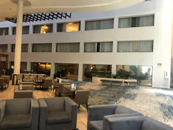 The difference between windows with and without test film applied is stark. The hotel ultimately opted for an interior film with dual properties; the side facing the interior of the room has 5% transparency that guests can see through, while the mirrored side faces the atrium and is difficult to see past. The difference between windows with and without test film applied is stark. The hotel ultimately opted for an interior film with dual properties; the side facing the interior of the room has 5% transparency that guests can see through, while the mirrored side faces the atrium and is difficult to see past.