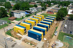 Fisk University used shipping containers to address a housing shortage on campus. Each container has one efficiency apartment for two students. Fisk University used shipping containers to address a housing shortage on campus. Each container has one efficiency apartment for two students.