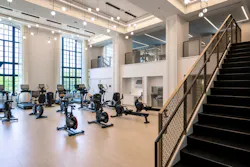 A double-height fitness center is housed in what was originally The Belden-Stratford’s ballroom when it first opened as a hotel. A double-height fitness center is housed in what was originally The Belden-Stratford’s ballroom when it first opened as a hotel.