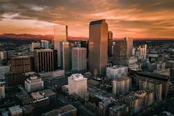 Aerial drone photo - City of Denver, Colorado at sunrise Aerial drone photo - City of Denver, Colorado at sunrise