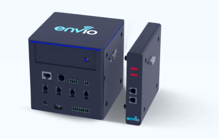 Envio's Cube product, shown here, is a universal IoT controller that combines metering, sensing, and automation capabilities to monitor and control various aspects of buildings.