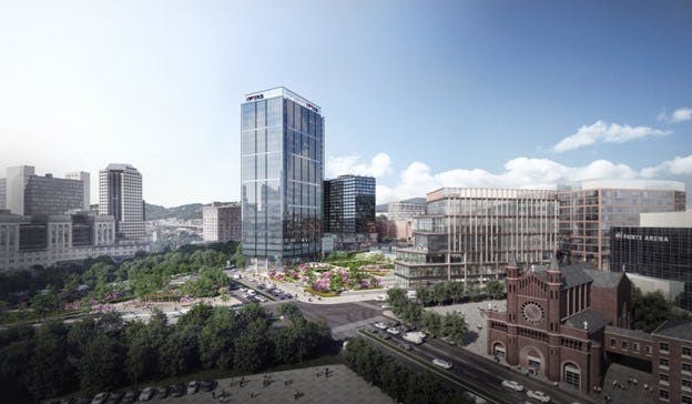 FNB Financial Center is a 26-story mixed-use tower that leads the redevelopment of a historic Pittsburgh neighborhood and will serve as the corporate headquarters of FNB, the parent company of First National Bank.