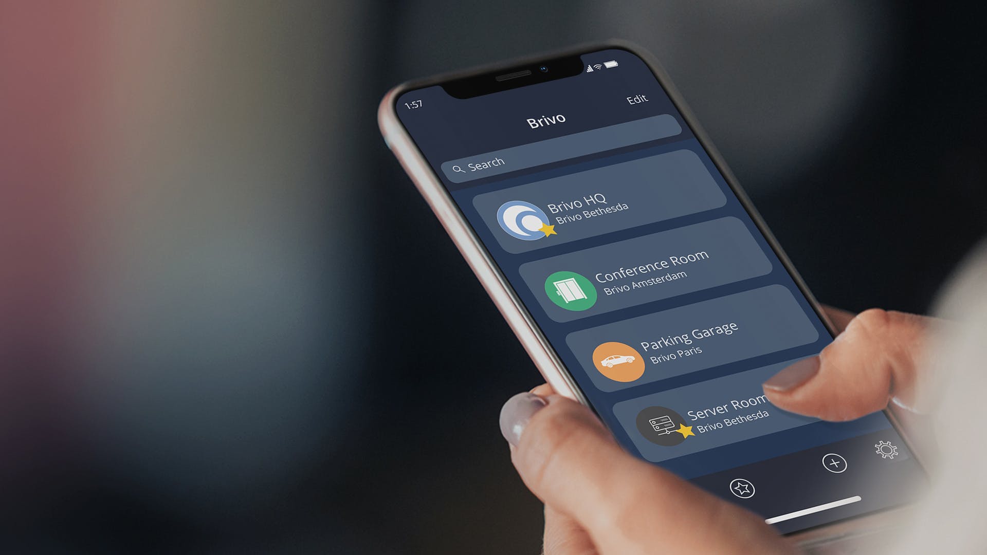 The use of a mobile device rather than a plastic fob for access control provides a significant user convenience. Shown here is a depiction of Brivo's Mobile Pass application.