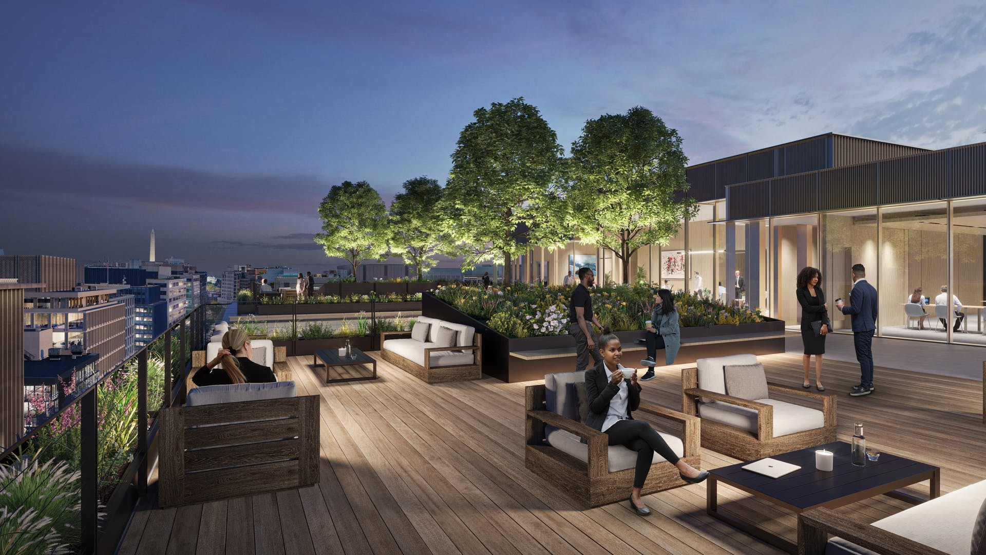 Roof terrace at Washington, D.C.&rsquo;s forthcoming 17xM, owned and constructed by Skanska.