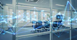 Conference room with connected geometric lines representing tech-connections. Conference room with connected geometric lines representing tech-connections.