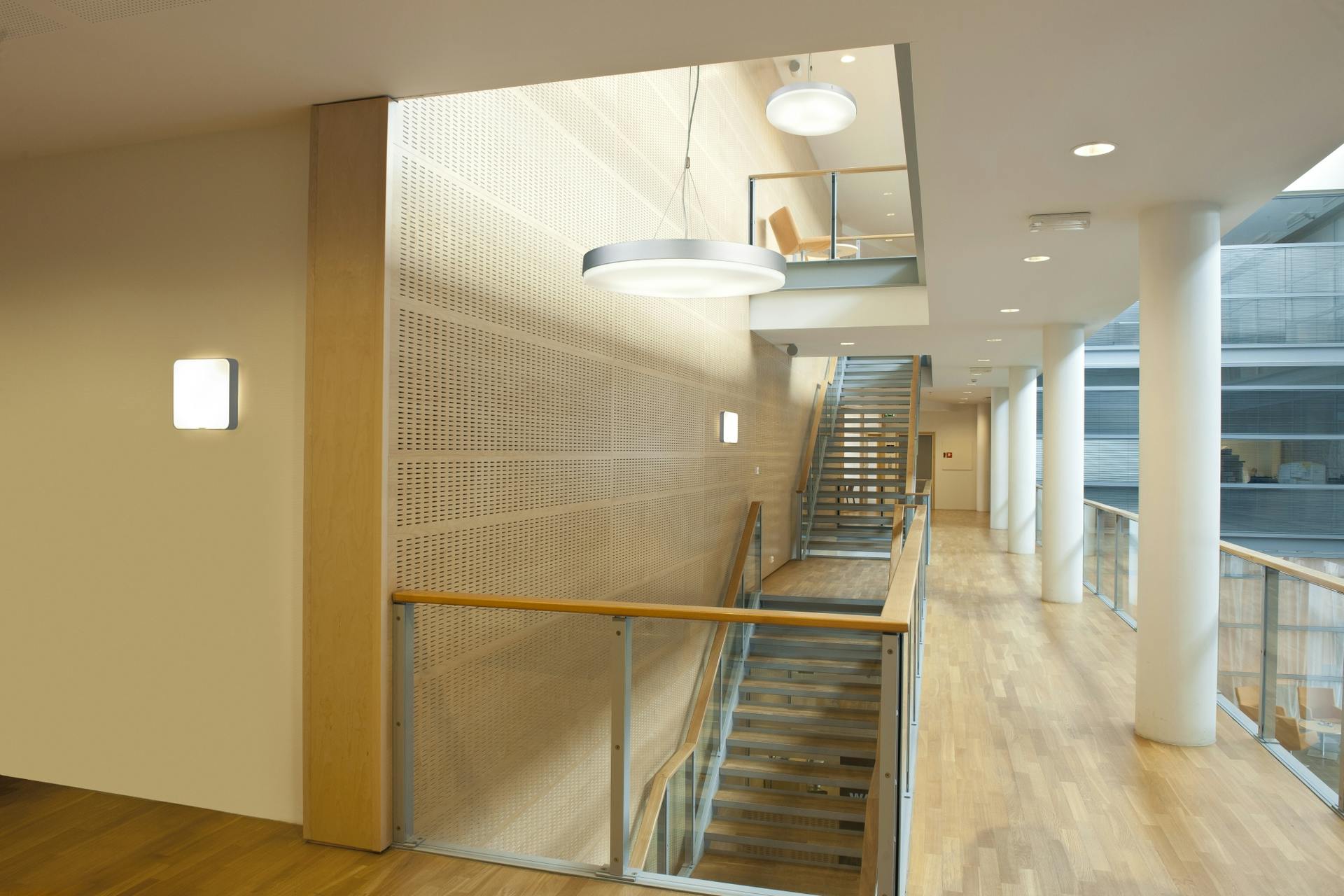 These Glamox luminaires (above) use LED chips on a board (pictured below) rather than LED tubes.