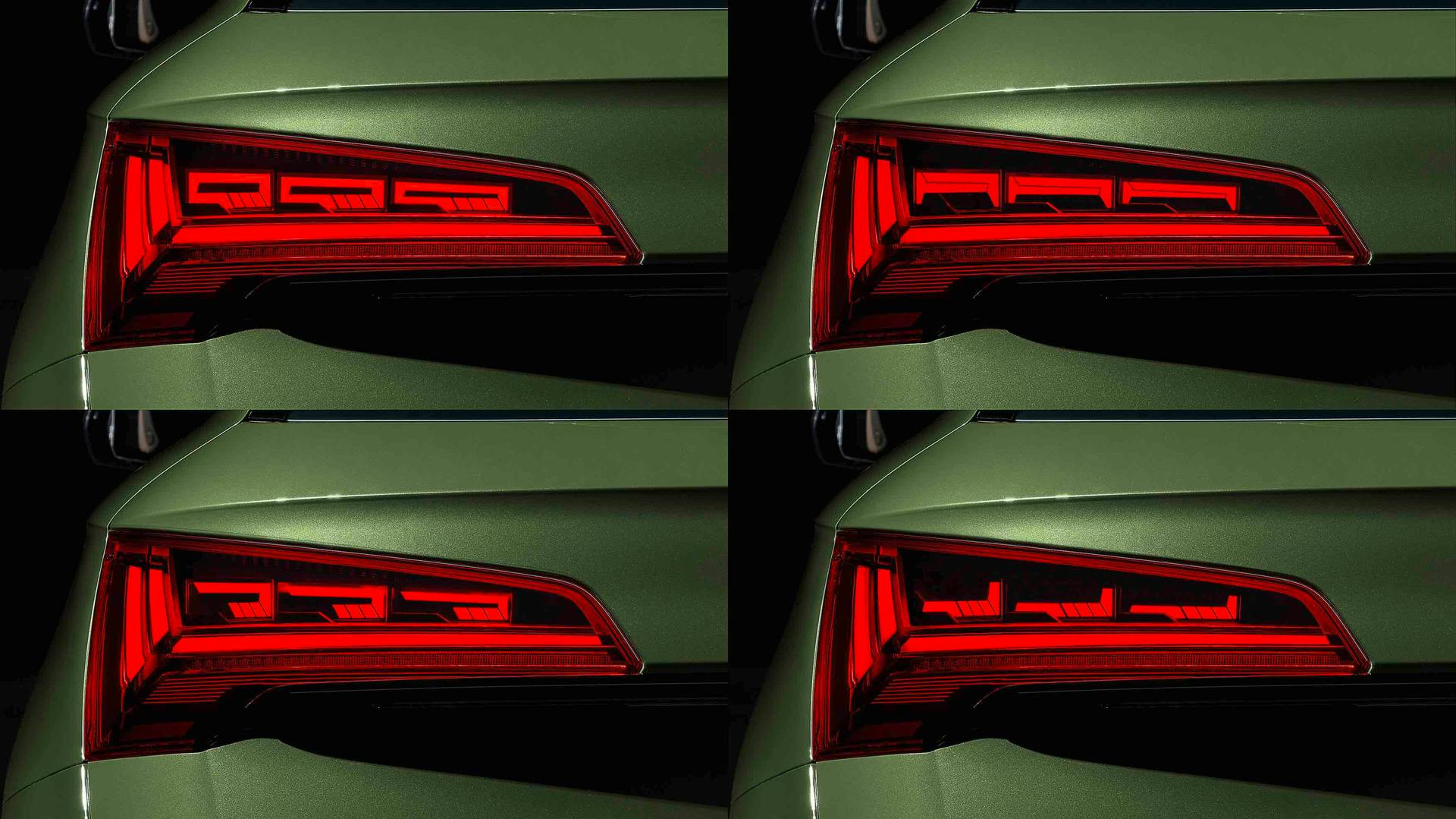 These are some of the different &ldquo;signatures&rdquo; available through Audi&rsquo;s &ldquo;digital OLED&rdquo; tail light, with high light and dark contrasts. (Photo credit: Image courtesy of Audi MediaCenter.)